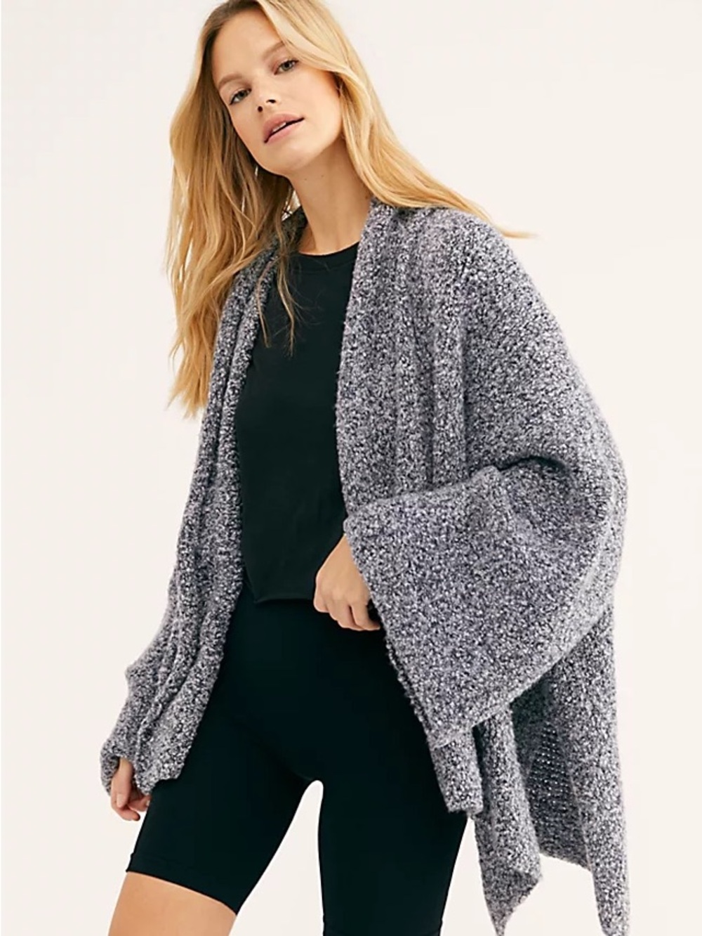 🩶 Free People BFF Cardigan Gray Bouclé Dolman Slouchy Sweater XS